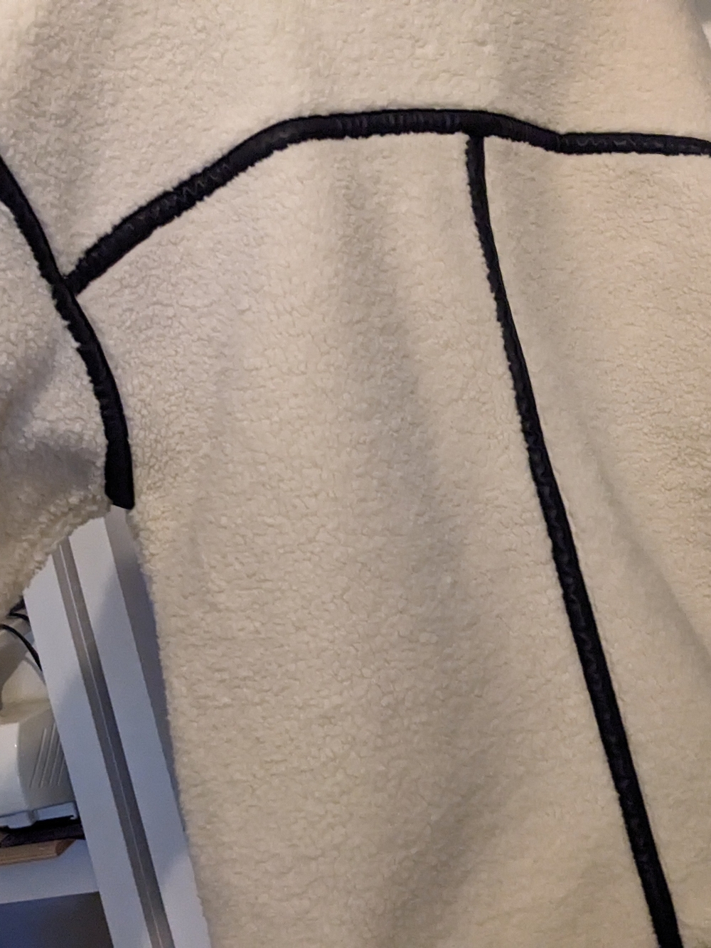New Without Tags! Abercrombie Cream Sherpa Jacket Black Trim Aviator Oversized - Picture 9 of 12